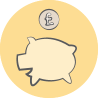 Piggy bank illustration with money going in 