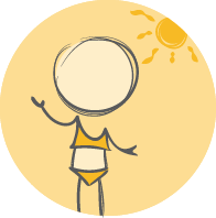 illustration of a character in bathing suit with sunshine behind them