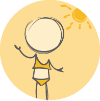 holiday-pay illustration of a character in bathing suit with sunshine behind them